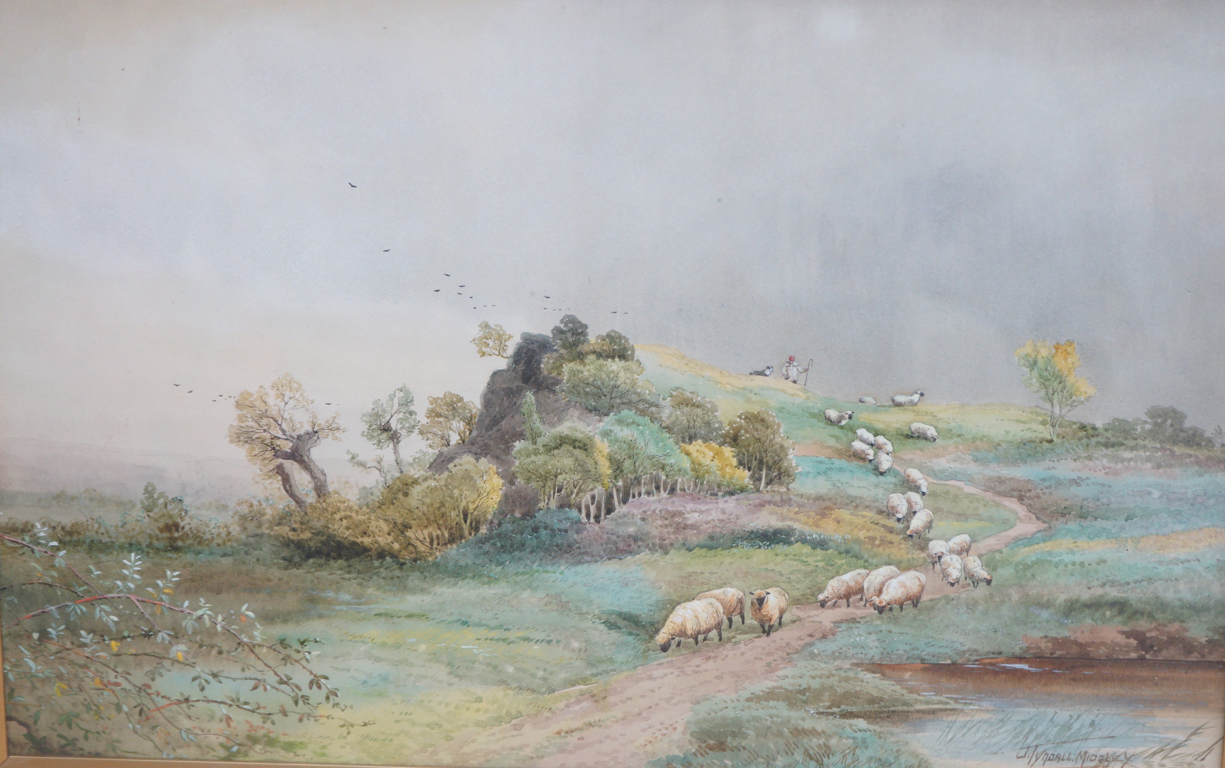 James Tyndall Midgley (1872-1962), three watercolours, Rustic scenes, signed, 28 x 43cm